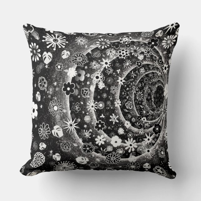 Coussin Conception de tunnel floral noir et blanc (Recto)
