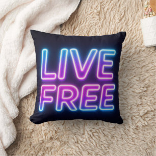 Coussin Conception de typographie néon Live Free