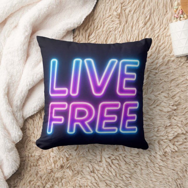 Coussin Conception de typographie néon Live Free (Couverture)