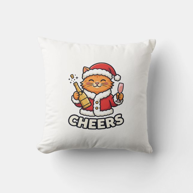 Coussin Conception de vecteur de chat de Noël Cheers (Recto)