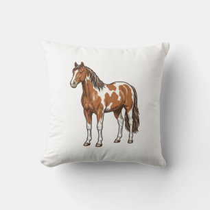 Coussin Conception de vecteur de cheval Pinto gravé vintag