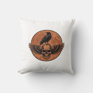Coussin Conception de vecteur de crâne ailé de corbeau de
