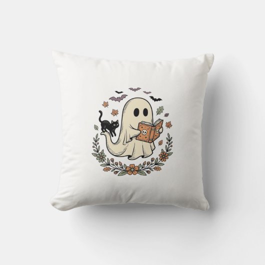 Coussin Conception de vecteur floral de chat fantôme vinta (Recto)