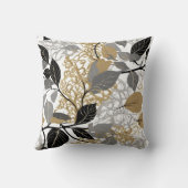 Coussin Conception de vigne à feuilles dorées, noires et g (Verso)