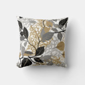 Coussin Conception de vigne à feuilles dorées, noires et g (Recto)