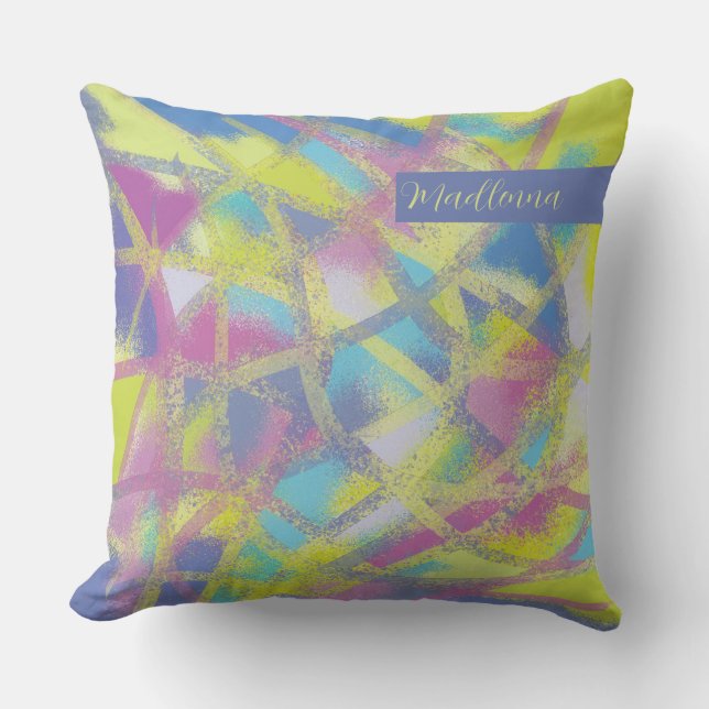 Coussin Conception de vitrail, monogramme bleu jaune viole (Recto)