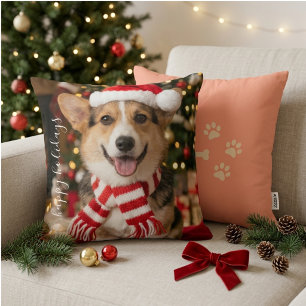 Coussin Conception d'empreinte de patte de Noël de Corgi c