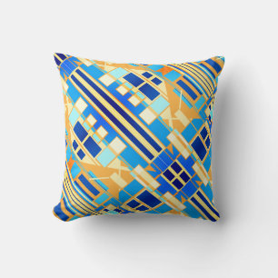 Coussin Conception diagonale bleu marine corail jaune or