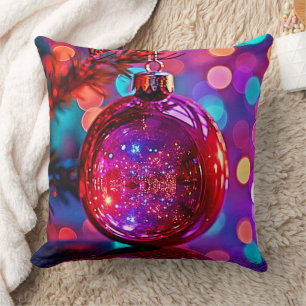 Coussin Conception d'ornement de Noël néon vibrant