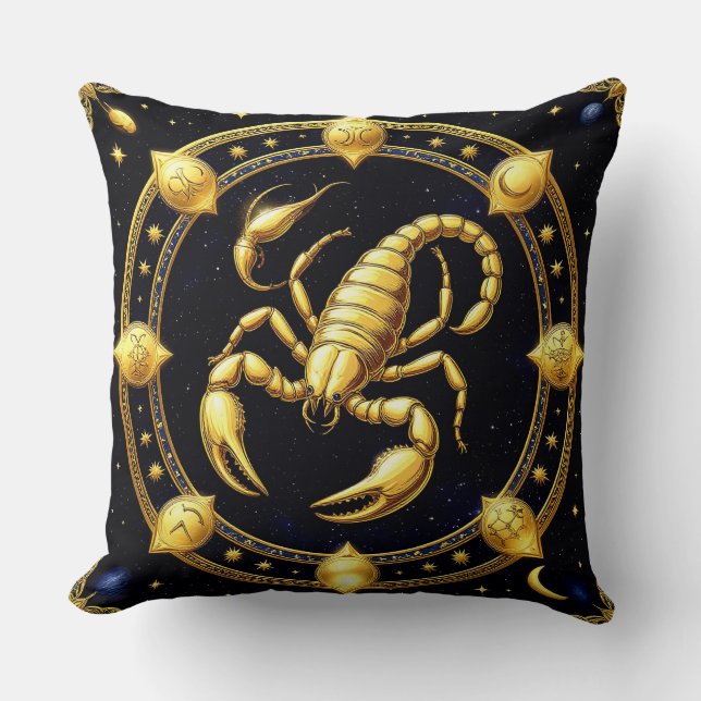 Coussin Conception du zodiaque Scorpion doré avec ornement (Recto)