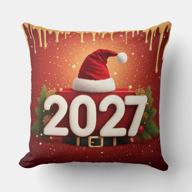 Coussin Conception festive de Nouvel An 2027 | Noël or rou (Recto)