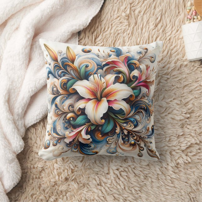 Coussin Conception Florale Abstraite Avec Lily Au lever Du (Couverture)