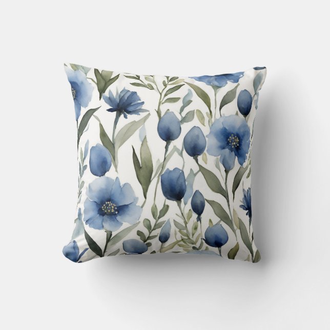 Coussin Conception florale artistique de fleurs bleues (Recto)