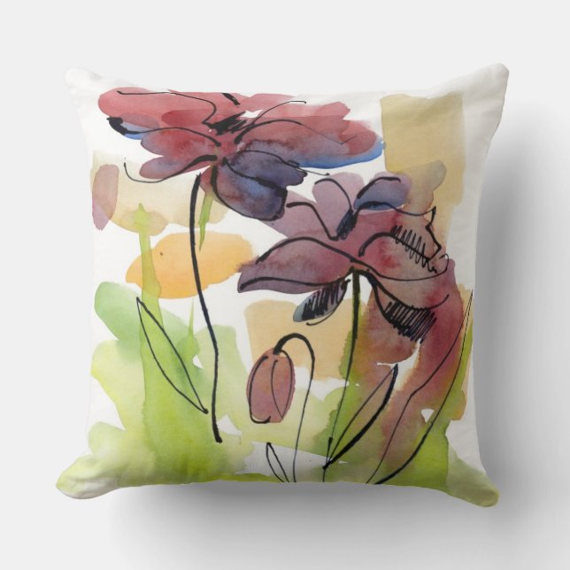 Coussin Conception florale d'été avec le résumé peint à la (Recto)