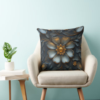 Coussin Conception florale luxueuse en or et argent élégan