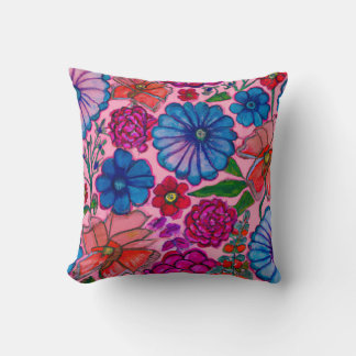 Coussin Conception florale rose et bleue