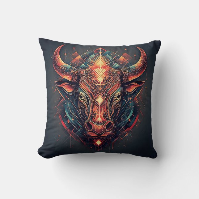 Coussin Conception Géométrique Abstraite de Taureau (Recto)