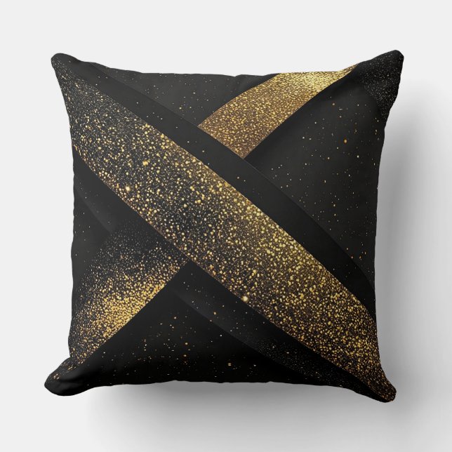 Coussin Conception géométrique abstraite noire et or (Recto)