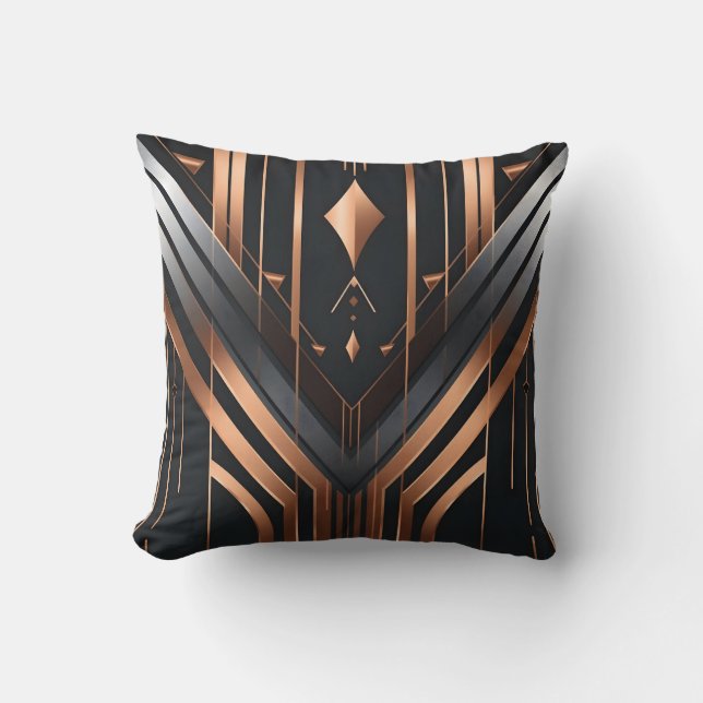 Coussin Conception géométrique Art Déco cuivre et argent (Recto)