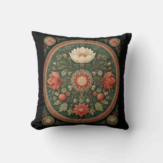 Coussin Conception Géométrique Circulaire, Vert Forêt, (Recto)