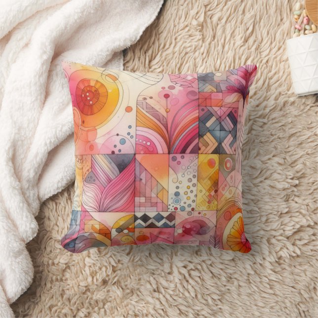 Coussin Conception Géométrique Colorée Rose Abstraite (Couverture)