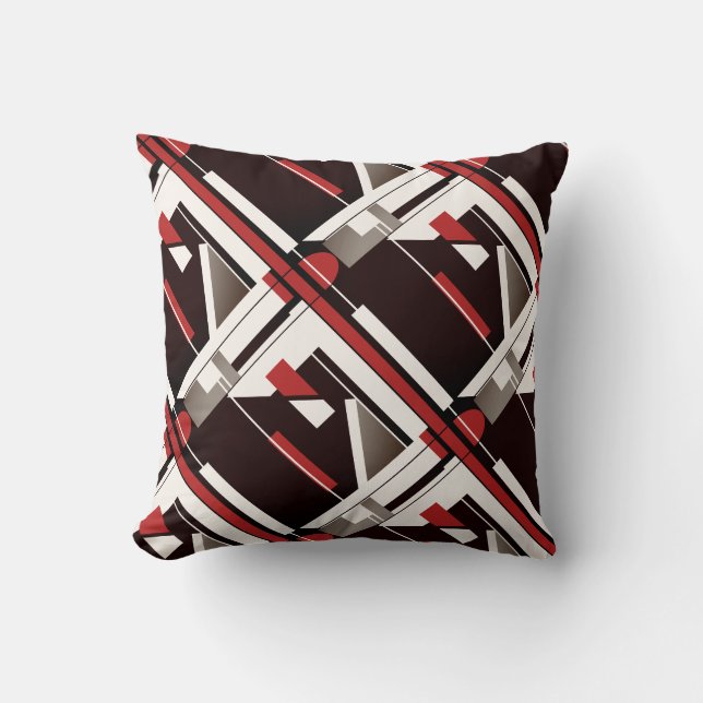 Coussin Conception géométrique en diagonale rouge Brown (Recto)