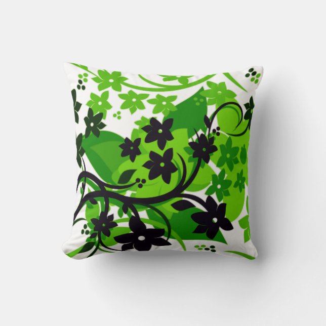 Coussin Conception graphique botanique verte [Fleur retro] (Recto)