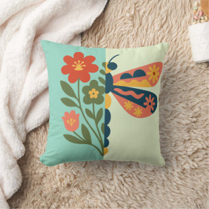 Coussin Conception graphique de fleur et de papillon color