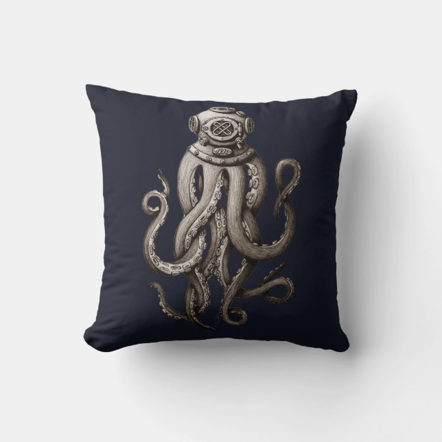 Coussin Conception graphique de rétro de plongée poulpe (Recto)