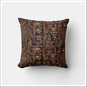 Coussin Conception inspirée d'Aztec rouge noir et or