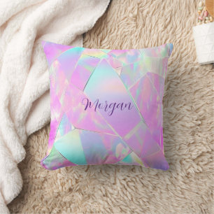 Coussin Conception iridescente sarcelle et rose, nom en éc