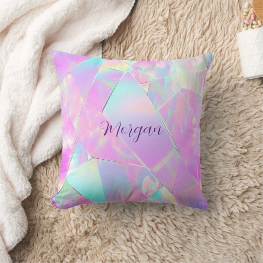 Coussin Conception iridescente sarcelle et rose, nom en éc (Couverture)