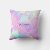 Coussin Conception iridescente sarcelle et rose, nom en éc (Verso)