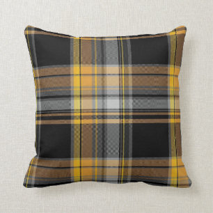 Coussin Conception jaune et noire de plaid de tartan