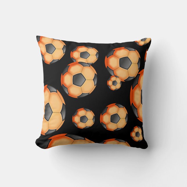Coussin Conception noire et orange du football (Recto)