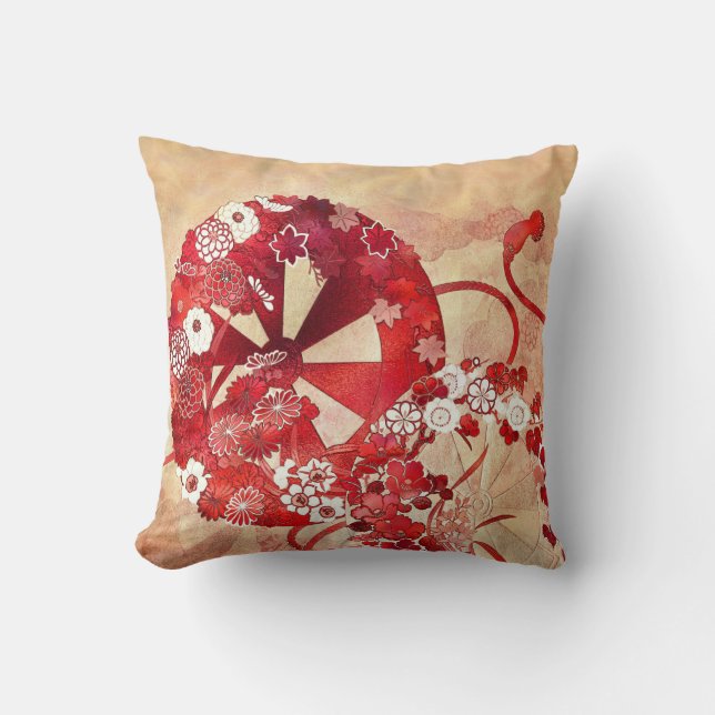 Coussin Conception orientale en rouge, bordeaux et crème C (Recto)