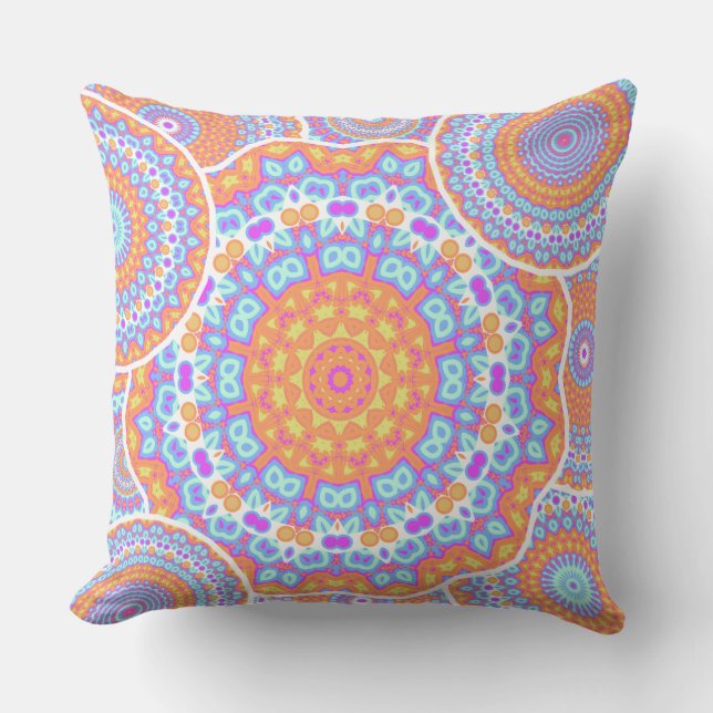 Coussin Conception rose orange de fête de mandala (Recto)