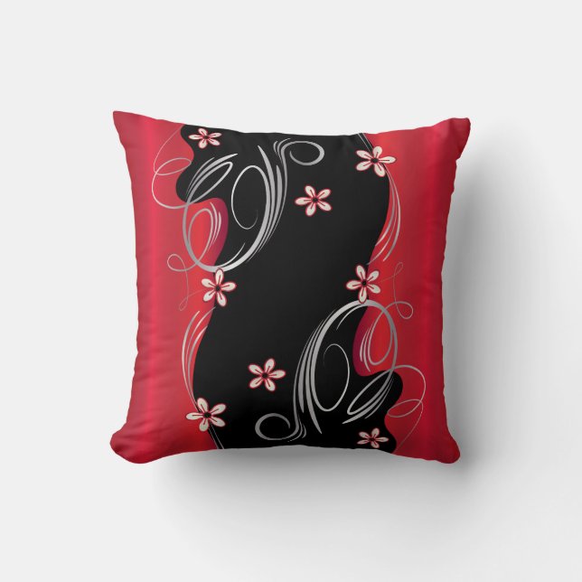 Coussin Conception rouge-foncé et noire florale de remous (Recto)