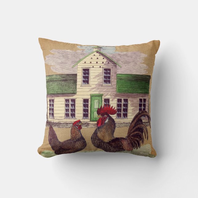 Coussin Conception rustique de poulets de basse cour d'art (Recto)