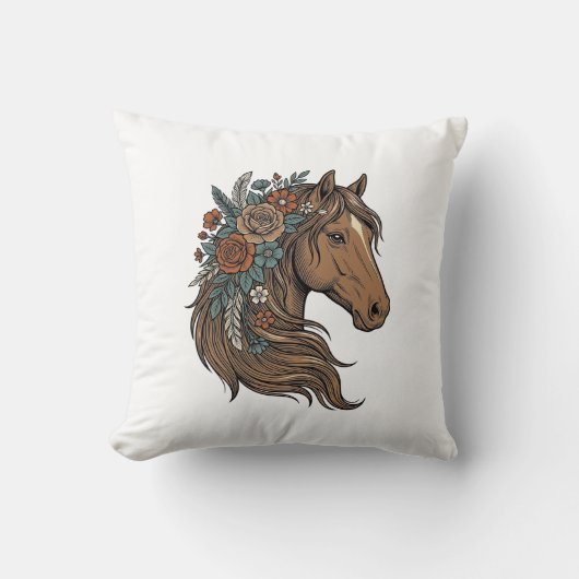 Coussin Conception vectorielle de tête de cheval floral vi (Recto)