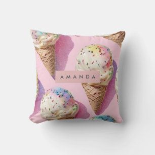 Coussin Cône de glace pastel personnalisé avec des paillet