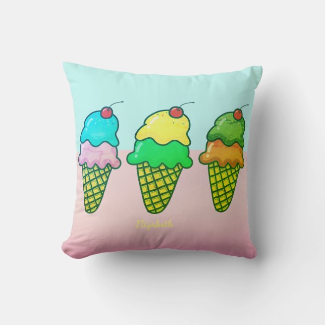 Coussin Cônes de crème glacée colorée - Personnalisé (Recto)