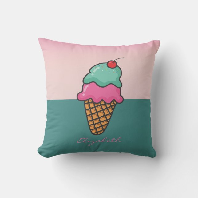 Coussin Cônes de glace colorés girly - Personnalisés (Recto)