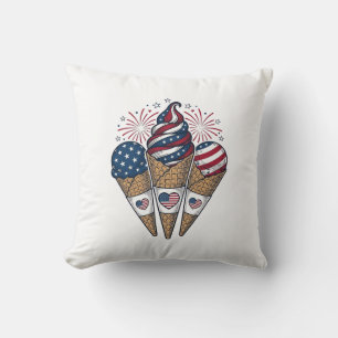 Coussin Cônes de glace patriotiques vintage Quatre Juillet