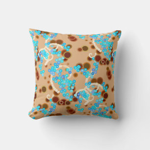 Coussin Confetti Abstrait moderne imprimer, Aqua et Brown