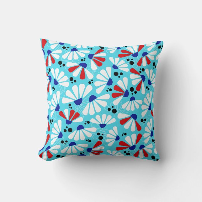 Coussin Confetti de confleur sur le bleu tropical (Recto)