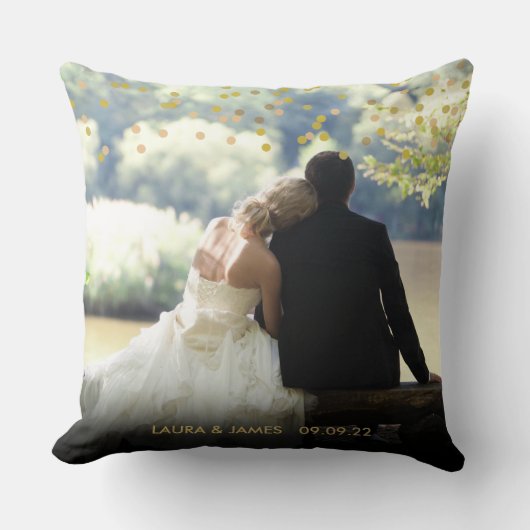 Coussin Confetti d'or Elegant Photo Personnalisé (Recto)