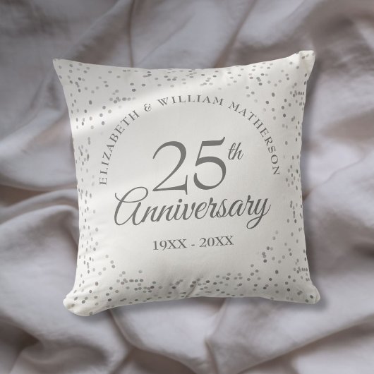 Coussin Confetti moderne 25e anniversaire Mariage en argen