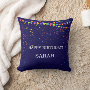Coussin Confettis de fête colorés et cadeau joyeux anniver
