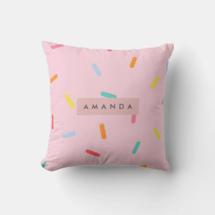 Coussin Confettis roses pastel personnalisés avec paillett